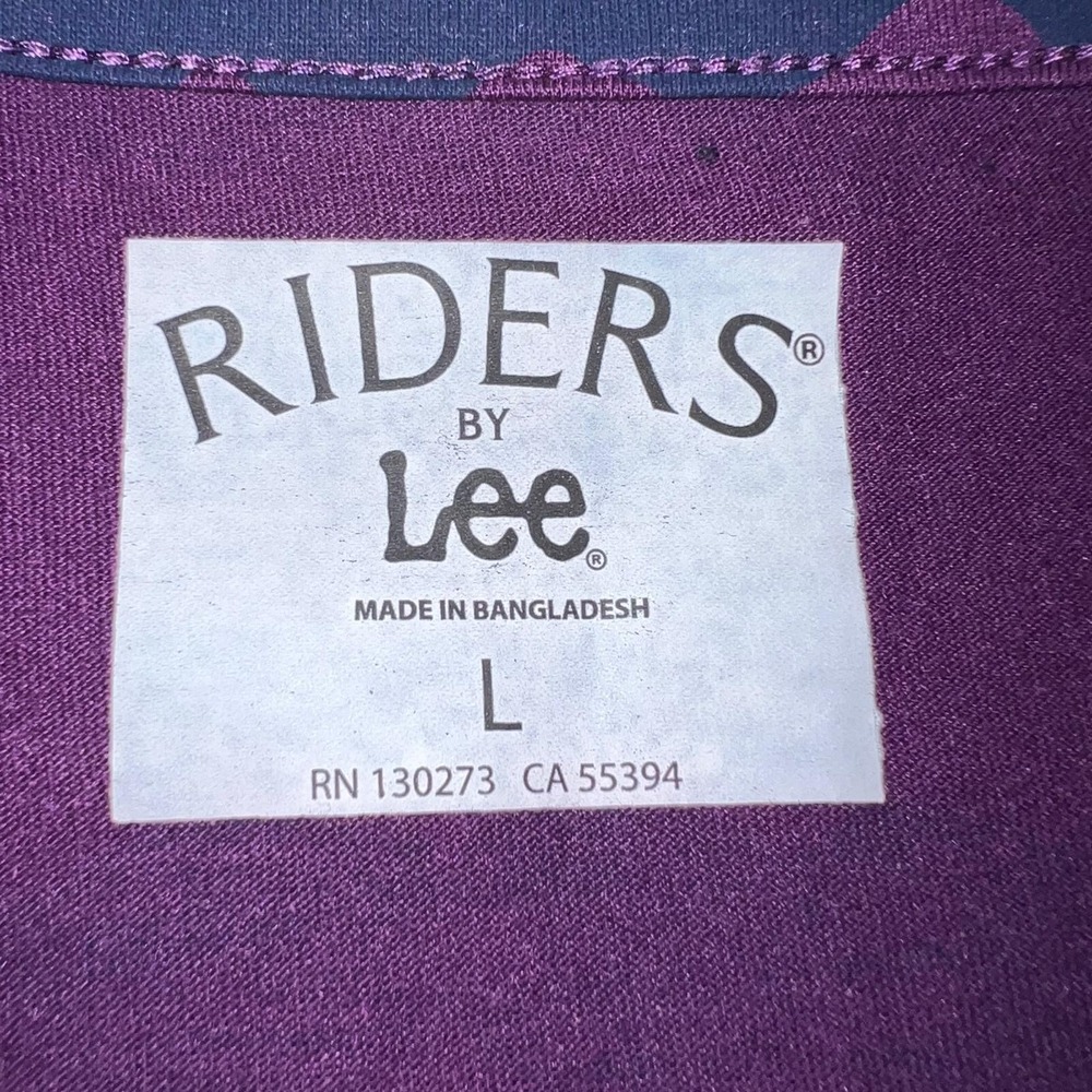 Riders by Lee Shirt Women's Size L Purple Blue Scalloped Striped 3/4 Sleeve Top - Picture 4 of 7
